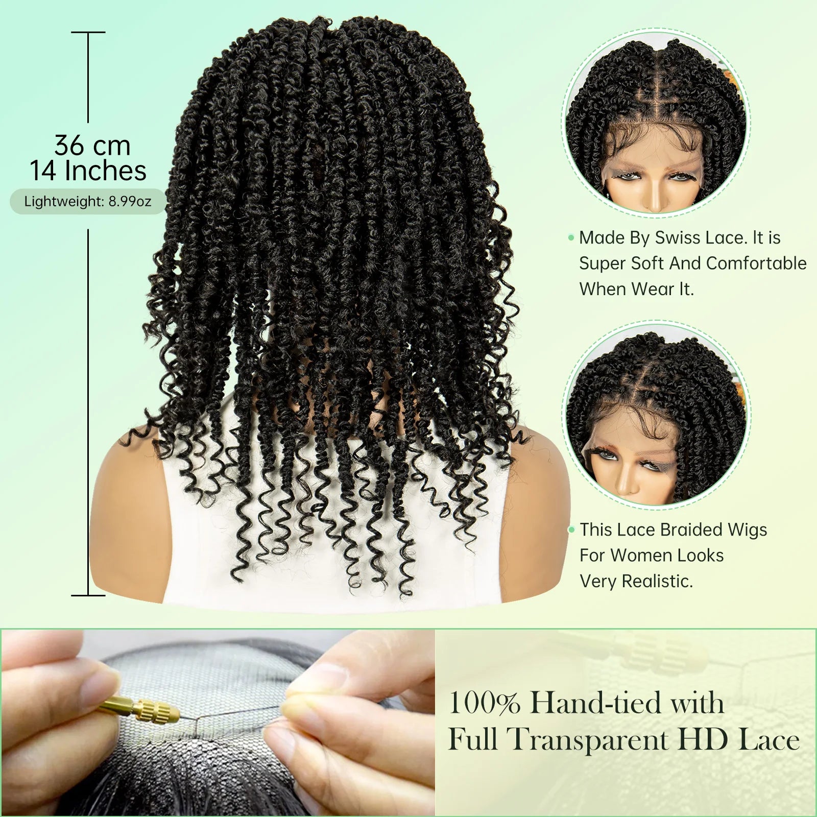 14Inch Full Lace Braided Wigs Synthetic Lace Frontal Twisted Braids Wigs with Baby Hair Knotless Box Braids Wig for Black Women