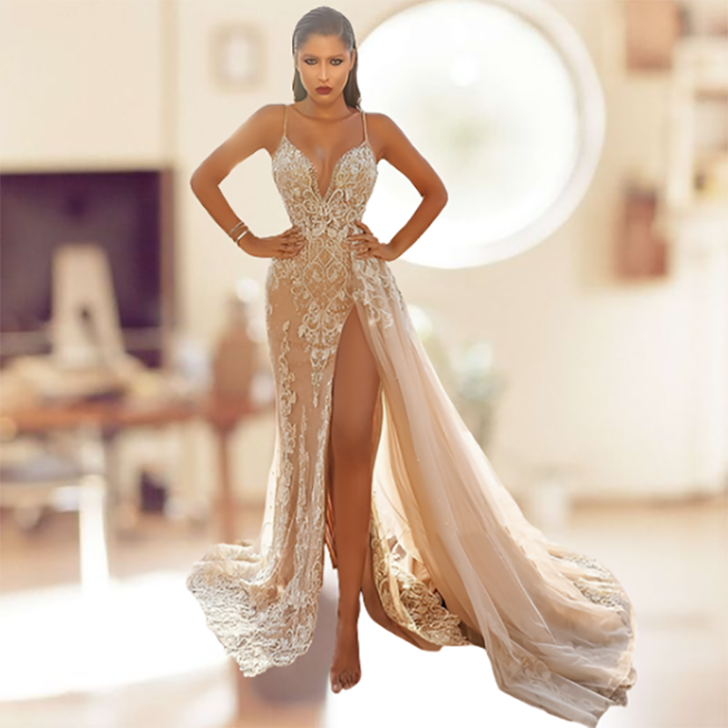 Wedding Party Dress Female Evening Elegant Sexy Deep V Neck Strap Sleeveless Sequined Long Maxi Dresses for Women 2026