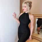 HQBORY Sexy sleeveless Vintage Black Bandage Dress Summer Women Slim Runway White Dress Bodycon Tank Turtleneck XL Vestido