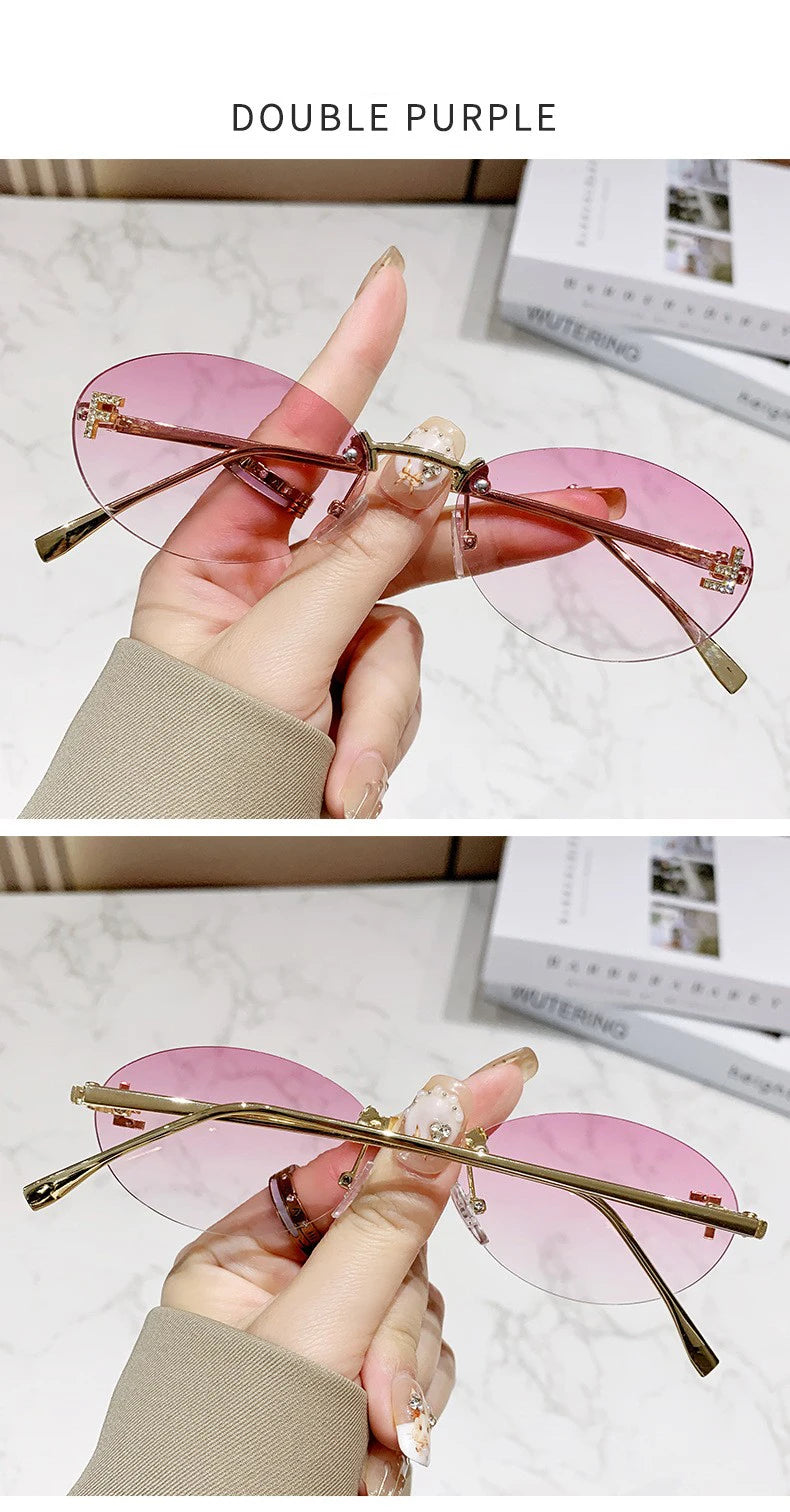 Elegant Diamond Oval Sunglasses Male Letter "F" Rimless Sunglasses  Car Sunglasses  Driving Glasses Sunglasses Women