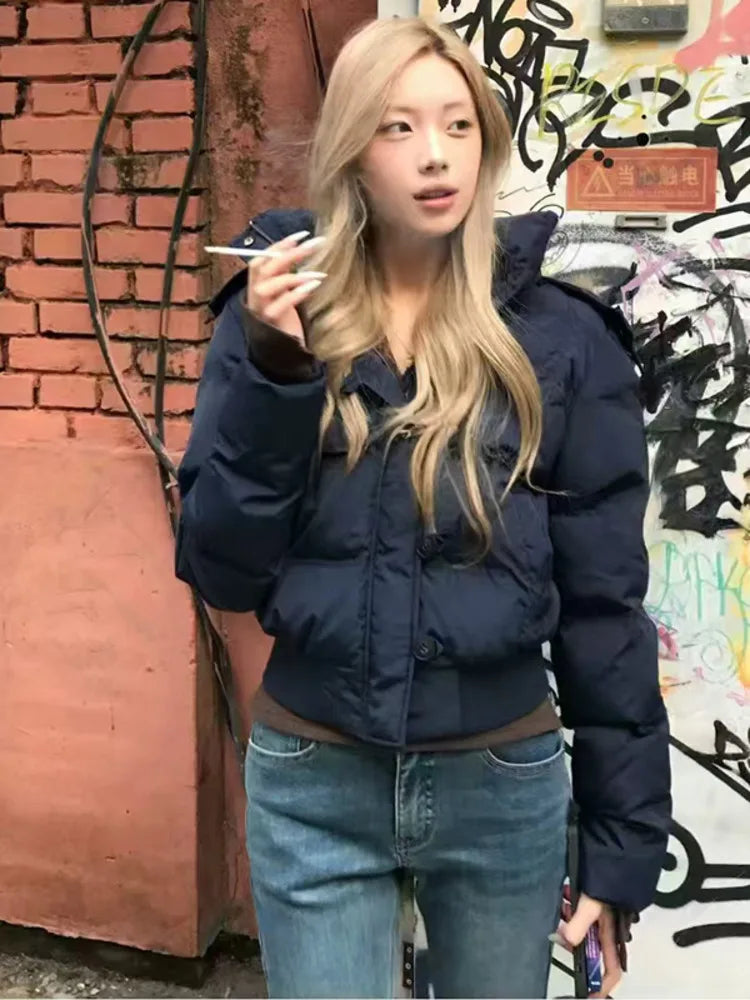 Autumn Winter Fur Hooded Jacket Women Outerwear Thick Dowon Cotton Padded Slim Short Parkas Female Cropped Puffer Bubble Coat Secondary image