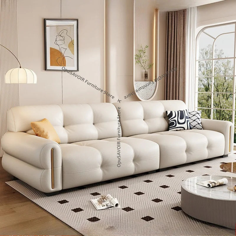 Italian Minimalist Sofa Modern Luxury Living Room Couch Straight Sofa Set Persons Genuine Leather Upholstered Furniture JT40 Main image