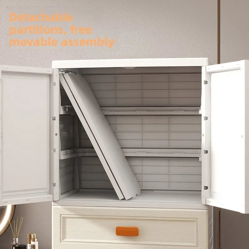 New model 70-Face wide thickened wardrobe simple bedroom plastic cabinet double door drawer type clothes hanging storage cabinet