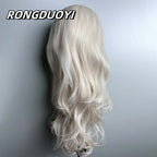 Platinum Blonde Wig Natural Wavy Synthetic Hair Lace Front Wig Long Curly Colored White Blonde Lace Frontal Wigs for Women Party