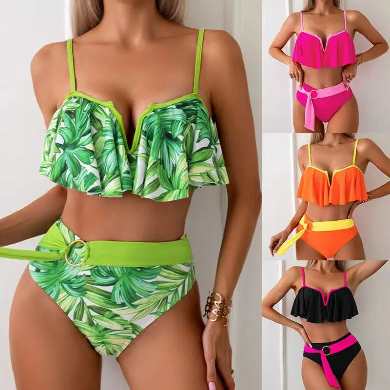 2025 New Sexy Brazilian Bikini Set Ruffle Swimwear Women Push Up Swimsuit High Waist Print Floral Bathing Suit Biquini Female Main image