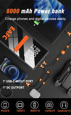 EAFC 1200A Smart Car Jump Starter with 150PSI Air Pump -8000mAh Power Bank  LED Light Smart Inflate for Cars Motorcycles Trucks