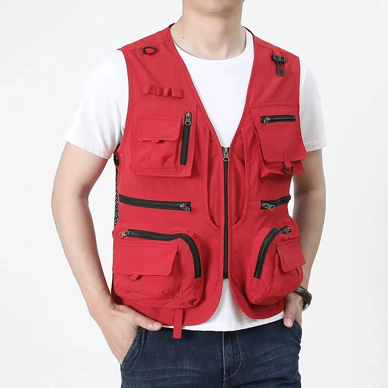 2026 New Men's Vest Tactical Webbed Gear Coat Summer Photographer Waistcoat Tool Many Pocket Mesh Work Sleeveless Jacket Male