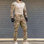 Camo Tactical Sets Outdoor Long Sleeve Wear-resisting T Shirts+Multi-pocket Tactic Cargo Pants Suit Training Workwear Combat Set