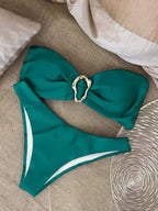Women Strapless Bikinis Sets Summer Push Up Swimwear Two Pieces Suits Female Sexy Swimsuits Solid Color Lady Backless Beachwear
