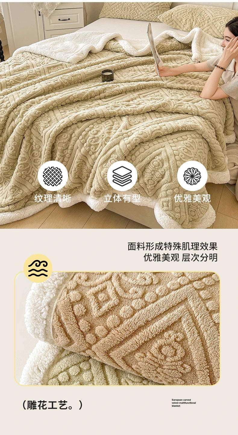 Winter Double Layer Sherpa Blanket Thicken Warmth Blankets for Bed 5D Carved Nap Blanket Quilt Plush Fuzzy Flannel Fleece Quilts