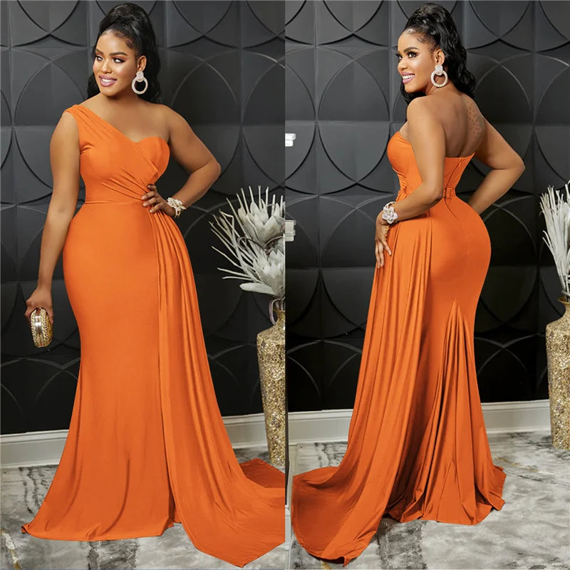 Sexy One Shoulder Elegant Evening Dresses for Women Party Night Mermaid Dress Backless Side Split Bodycon Long Dress Vestidos