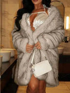 Popular faux fur women's coat jacket in autumn and winter warm and loose women's faux fur medium jacket