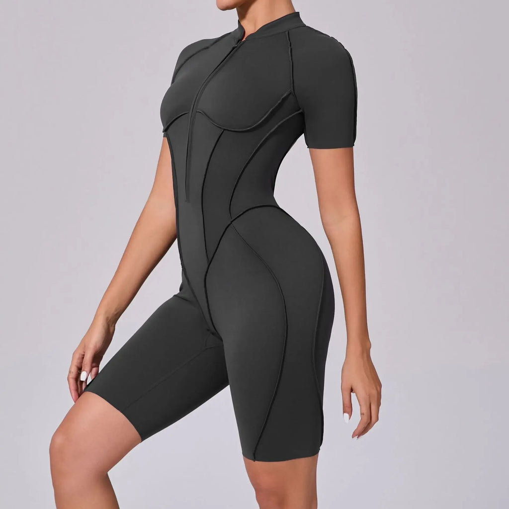 Seamless Yoga Jumpsuits Sports Fitness Zipper Hip-lifting Short-sleeved Backless Dance Workout Gym Shorts Bodysuits for Women
