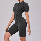 Seamless Yoga Jumpsuits Sports Fitness Zipper Hip-lifting Short-sleeved Backless Dance Workout Gym Shorts Bodysuits for Women