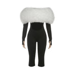 Nibber Furry Patchwork Jumpsuit Woman Slash Neck Sexy Hollow Full Sleeve Backless Slim Peach Hip Hottie Street Fashion Overalls