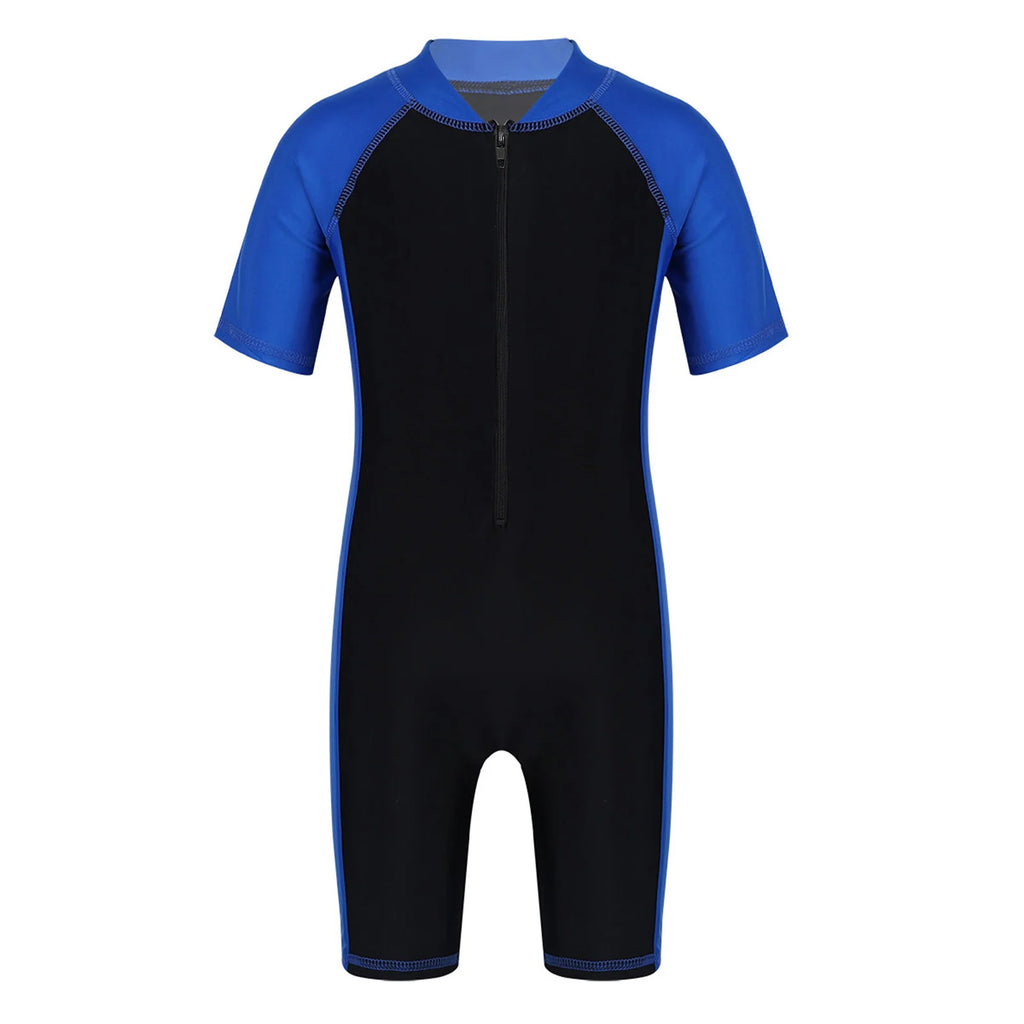Wetsuits Kids Boys Girls Swimwear Swimsuits Short Sleeves Bodysuit Zippered Shorty Unitard Children's Bathing Suit Wetsuit