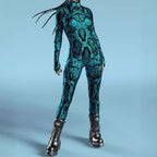 Women's Stylish Green Snake Print BodySuit New Halloween Adult Cosplay Jumpsuit Colorful 3D Printing Carnival Party Rave Outfits