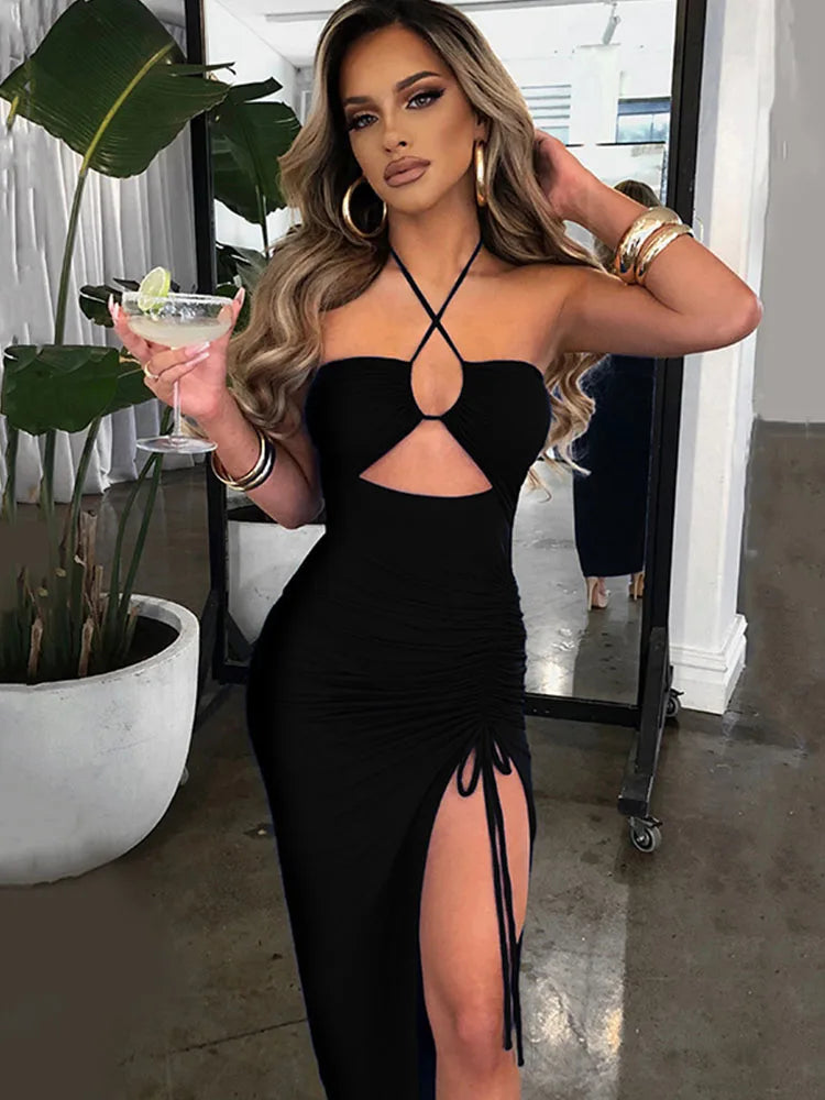 Sleeveless Sexy Female Midi Backless Dresses Slim Night Club Party Women's Dress Bodycon Vestidos Elegantes Para Mujer Main image