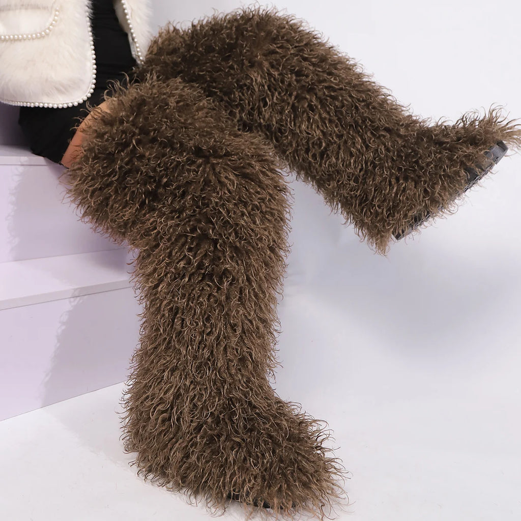 Women's Thigh High Mongolian Boots High Boots Winter New Fox Fur Snow Boots  Women's Boots Leg Warm Boots Non-Slip Soles