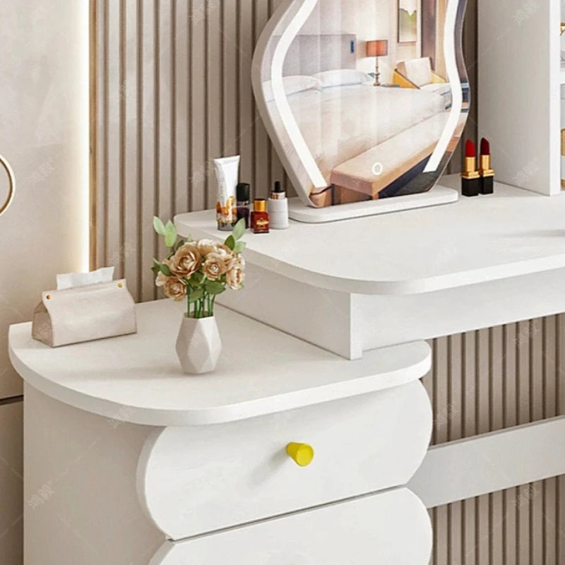 Bedroom Mirror Dressing Table Desk White Drawers Light Makeup Vanity Wood Room Penteadeira Com Espelho Dresser Furniture
