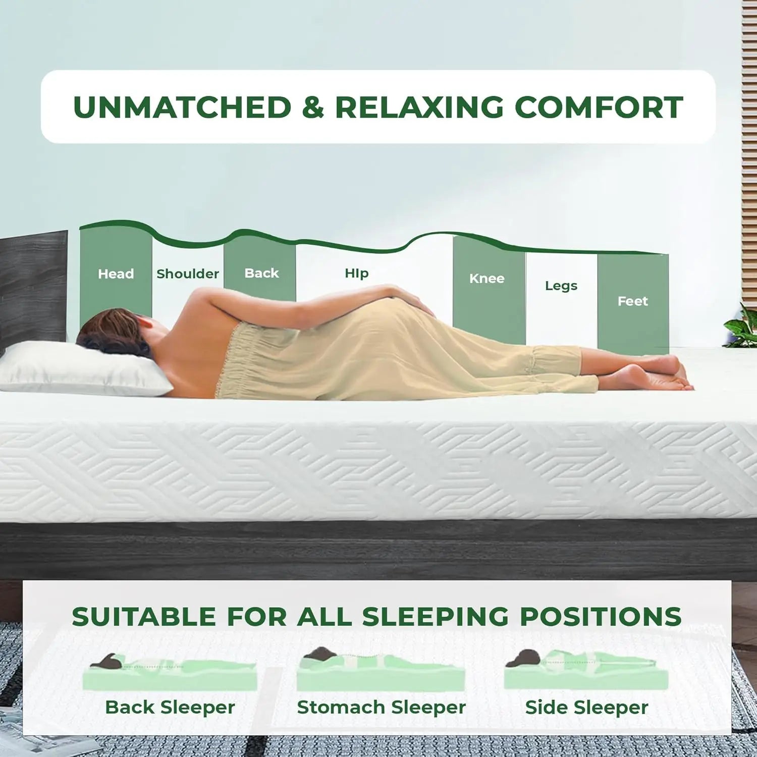 Twin Mattress, 4 Inch Foam Mattress in a Box, Medium Firm, Reversible, Pressure Relief, for Bunk Bed, Customized