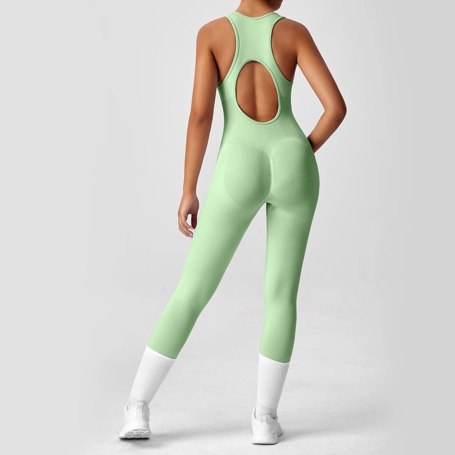 Seamless Peach Booty One-Piece Yoga Bodysuit - V-Back Tummy Control Gym Outfit for Women - Sexy Workout Jumpsuit Fitness Bodycon Main image