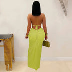 Women's Hollow Out Sleeveless Sexy Knitted Halter Neck Backless Solid Color Dress for Summer 2025