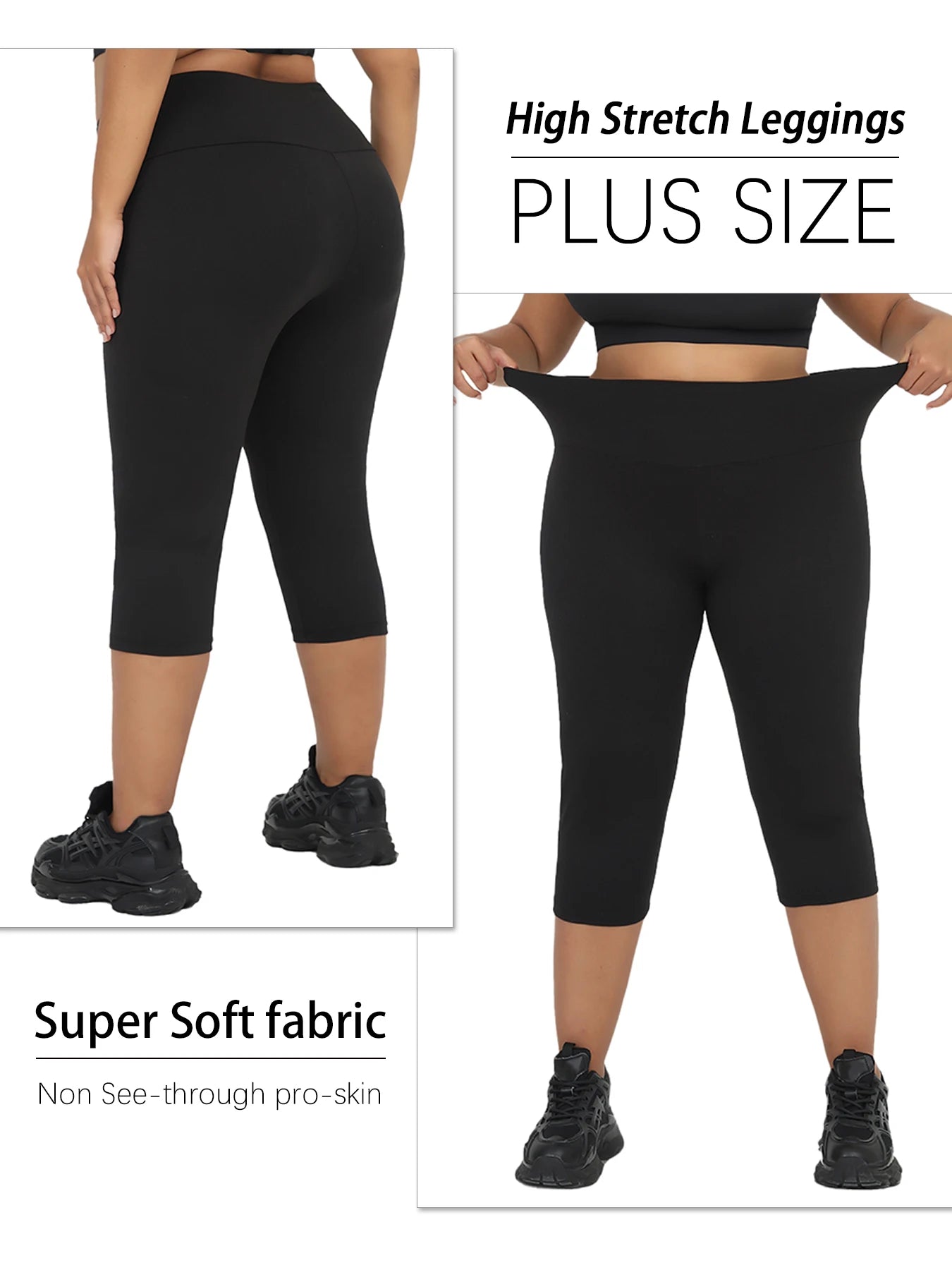 Plus Size Leggings for Women  Super soft High Waisted Tummy Control Yoga Capri Pants  No See Through Workout Running Leggings Main image