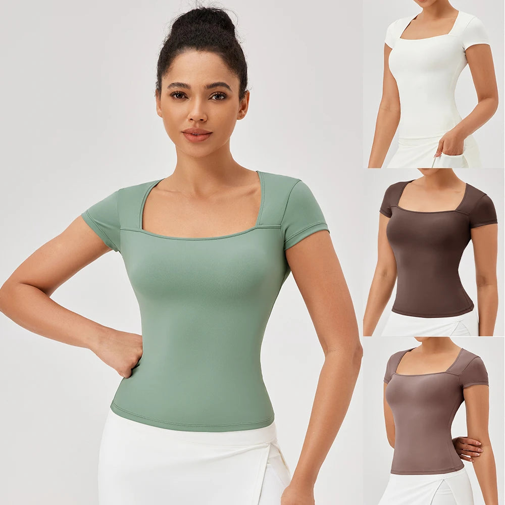 Yoga Tops Women Gym Training Sport Tops Quick-Dry Yoga Shirts Short-sleeved Outdoor Running Fitness Casual Sports T-shirt Main image