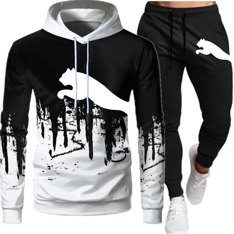 Spring and Autumn 2026 New Men's pullovers + jogging Pants two-piece set fashionable outdoor casual men's hooded sportswear set