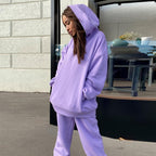 Women Tracksuit Autumn Winter Warm Hoodies Top Suits Casual Hooded Sweatshirts And Jogging Pants Outfits Sweatpants 2 Piece Sets