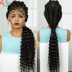 Handmade Cornrow Braided Wigs 30inch Synthetic Full Lace Kontless Braids Wigs Lace Frontal Box Braided Lace Wigs for Black Women