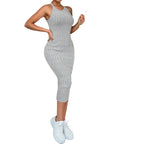 Solid Halter Neck Bodycon Midi Dress High-end temperament vest halter dress women's summer new high-waist slim temperament slim