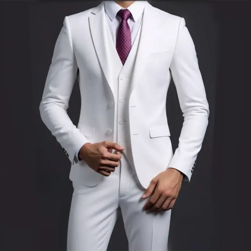 Suit (Blazer+ Vest + Trousers) Men's Fashionable Gentleman Business British Style Solid-color Banquet Host Casual Wedding Suit Main image