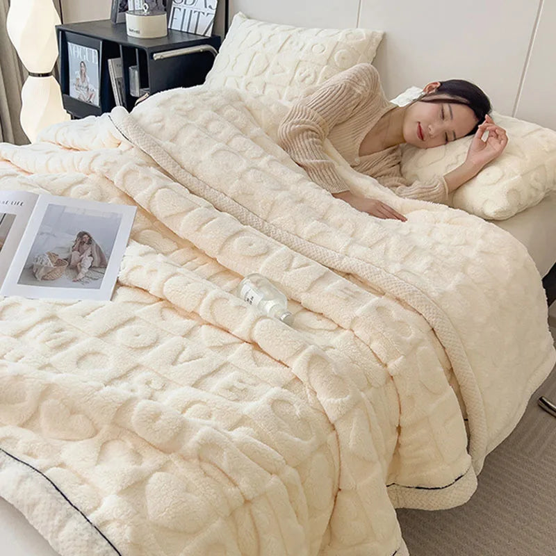 Solid Color Taffeta Velvet Carved Blanket Thick Double-Sided Plush Multifunctional Blanket Office Nap Quilt for All Seasons