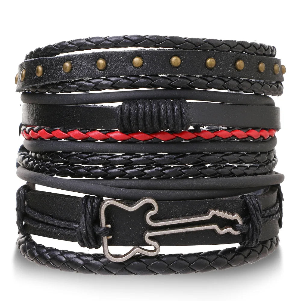 Fashion Bracelet Viking  Bracelet For Men Hand Bracelets Woven Skull Hand Jewelry Adjustable Leather Set viking man bracelet
