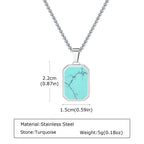 Trendy Pendant Necklaces for Men Boys,Square Natural Stone Stainless Steel Necklaces,Hip Hop Cool Healing Jewelry Gifts