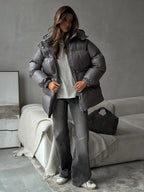Bornladies Drawstring Slim Fit Cotton Jacket Women's  Winter New Hooded Zipper Cotton Robe Comfortable Warm Bread Jacket