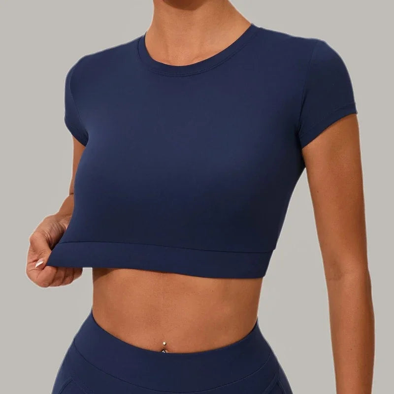 Gym Workout Yoga Fitness Sports Suit Short-sleeved Top Padded-free High-waisted Hip-lifting Trousers Outdoors Leisure Sportswear