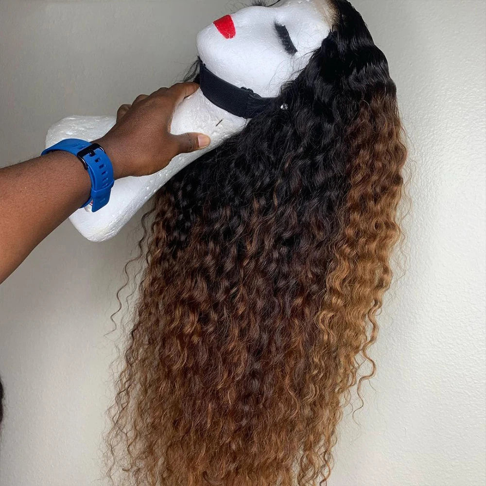 Soft Ombre Brown Kinky Curly 180Density 26Inch Long Lace Front Wig For Black Women With Baby Hair Preplucked Natural Hairline