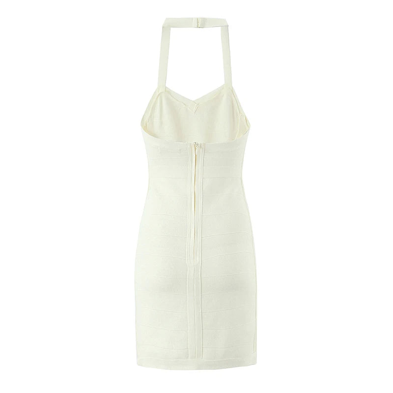 Sexy Elegant Backless Halter Mini Dress Women Autumn Knit Bodycon Dresses Night Out Party Robe