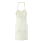 Sexy Elegant Backless Halter Mini Dress Women Autumn Knit Bodycon Dresses Night Out Party Robe
