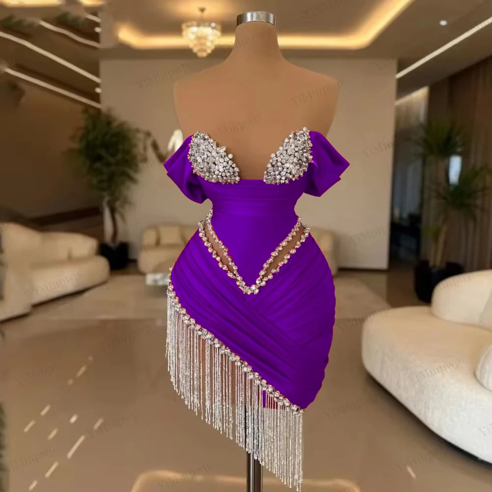 Crystal Ivory Cocktail Gown Pleat Straight Mini Homecoming Prom Dress Birthday Dress Satin Luxury 2026 Blackgirl Customized