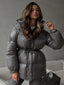 Bornladies Drawstring Slim Fit Cotton Jacket Women's  Winter New Hooded Zipper Cotton Robe Comfortable Warm Bread Jacket
