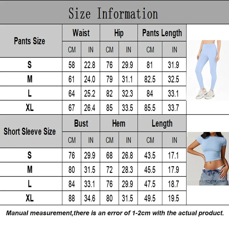 2 Pieces Women Yoga Set Workout Sportswear Gym Clothing Fitness Short Sleeve Crop Top High Waist Leggings Sport Suits