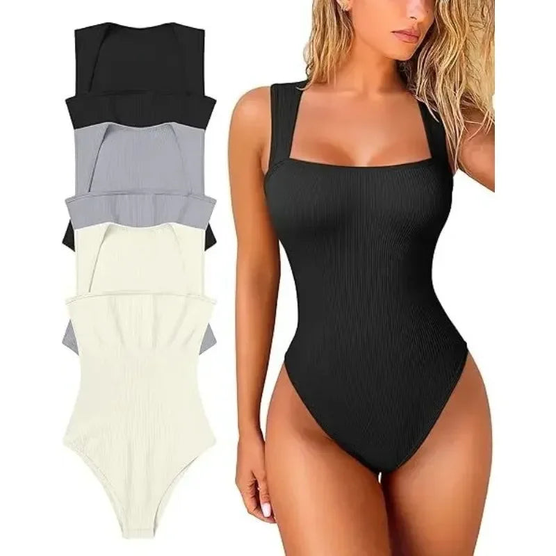 One Pieces Women's Seamless Bodysuits Summer Sexy Lady Strapless Backless Solid Color U Collar Slim Skinny Playsuits