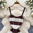 Lady New Stripes Ins Fashion Sexy Package Hips Bodycon Dress  Summer Knitted Spaghetti Straps Outfits Maxi Long Women Dress