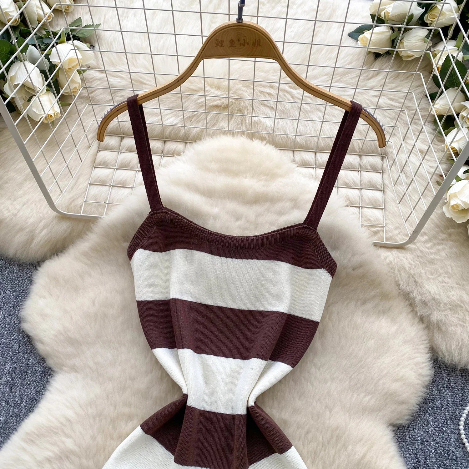 Lady New Stripes Ins Fashion Sexy Package Hips Bodycon Dress  Summer Knitted Spaghetti Straps Outfits Maxi Long Women Dress
