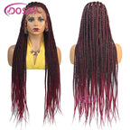 36'' Burgundy Full Lace Braided Wigs Synthetic Knotless Cornrow Heart Braid Wig For Women Box Braids Wig