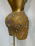 Sexy Sparkly Diamond Backless Short Dress 2026 Women Sleeveless Mesh See Through Evening Birthday Gown Singer Stage Outfit